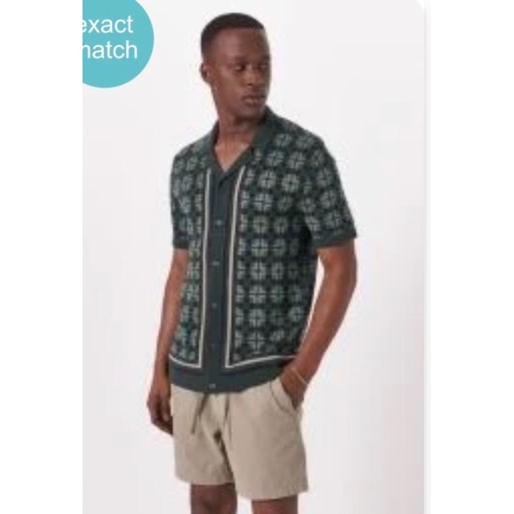 Abercrombie & Fitch Stitch Button Through Sweater Polo Mens S Green Geometric